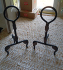 Vintage Wrought Iron Fireplace Andirons Pair Leaf Vine Hearth Log Holders Rustic