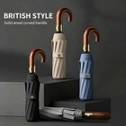 Luxury Automatic Folding Umbrella Wood Curved Handle Upf50  Windproof Sun   Rain