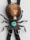 Rare Vintage Navajo Spider Sterling Silver Turquoise Heads Bolo Tie Flat Neck