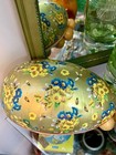 Vtg Large Western Germany Gold Floral   Bees Paper Easter Egg Container W  Grass