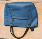 Coach Blue Pebbled Shoulder Bag Zip Closure Detachable Strap Pockets Studs