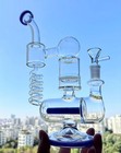 Purple Recycler Rig Coil Honeycomb Multiple Pipes Bong Glass Water Smoking 14mm