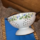 Vtg Kobe Off-white Enamel Blue Floral Design Colander Double Handles