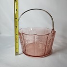 Vintage Cambridge Glass Apple Blossom Pink Ice Bucket Metal Handle Pat 1594165