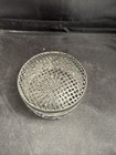 Vtg  Silver Plate Metal Mesh Lid   Cut Crystal Glass Vanity Powder Jar