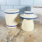 Stoneware Butter Bell Country Crock 4  Tall Blue Stripe Farmhouse Cottagecore