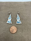 Vtg Taxco Crushed Turquoise Inlay Mayan Pattern Sterling Silver Earrings