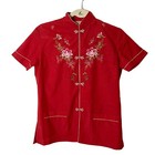 Plum Blossoms Pajama Set Womens Vintage Size Small Red Floral Asian Embroidered