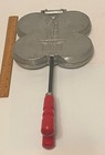 Vtg Stove-top Pizzelle Iron   Red Wood Handles   Makes 4    waffles     3       Each 
