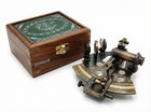Vintage Marine Collectible Brass German Nautical Working Sextant With Wooden Box