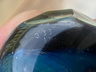 Signed J 33 Art Glass Marble Blue Earth Faceted Signed J33