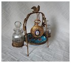 Antique 19th French Perfume Bottles Pocket Watch Holder Longwy Tray