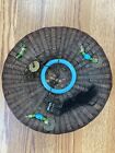 Antique Chinese Sewing Basket Peaking Glass Beads Bangles Coins Tassels Vtg