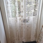 Antique Vintage French White Lacy Curtain Featuring Grapevine Border 