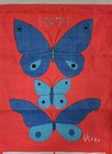 Vintage 1971 Vera Neumann Linen Fabric Butterfly Calendar Wall Hanging Tea Towel
