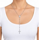 925 Sterling Silver 5mm Rosary Necklace With Crucifix 24 Inch Unisex  Italy