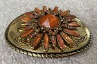 Vintage Engraved Brass Metal Belt Buckle With Colorful Faux Stones