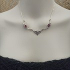 Vintage Silver Necklace Red Art Nouveau Revival Unique Artisan Sterling 925 Bib