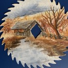 Vintage Artist Signed Hand Painted Large Circular Saw Blade 7    6 5    Farm Barn