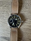 Corgeut Men s Manual Mechanical Wristwatch Black 12 24h Dial Brown Strap