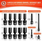 3 8  Drive Swivel Socket Set  14-pcs Metric Size  10-19mm    Deep Socket Set