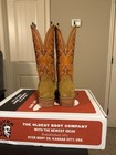 Hyer Western Cowboy Boots Tan Roughout Leather Pull-on Orange purple Stitching