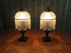 Vtg  Frosted Glass Lamp Shade Beaded Fringe Victorian Style Boudoir Set Of 2