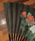 Vintage 1970s Chinese Hand-painted Wall Fan 63   x35    Peacock Floral Art
