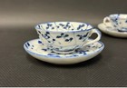 Antique Set Of 4 Japan Imari Yunomi  Demitasse Tea Cups And Saucers Blue Floral