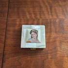 Mother Of Pearl Brass Vintage Compact Painted Embossed Victorian Beautiful Lady