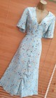 Vintage 1930s 1940s Style Turquoise Aqua Daisy Floral Midi Dress Size 16
