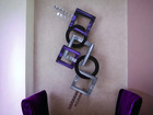 Purple   Gray Geometric Abstract Wood   Metal Wall Sculpture  38x22 - Art69