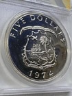 1974 Liberia  5 Silver Proof Coin Graded Pr 68 Dcam By Anacs Low Mintage
