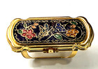 Cloisonne Lipstick Case Holder Compact Mirror Gold Toned Floral Design - Vintage