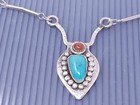 Vintage Navajo Sterling Silver Turquoise Coral Pendant Necklace 19 