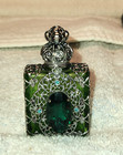 Vintage Czech Silver Filigree Green Glass Green Rhinestone 2 5  Perfume Bottle