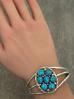 Native American Navajo Fannie Platero Turquoise Cluster Sterling Bracelet Sz7