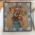 Vintage Needlepoint Needlework Flowers In Pitcher Wall Art Picture Mcm  16  X 15