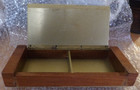 Vintage Mcm Silver Crest Lining Brass   Wood Desk Cigarette Box Trinket Box