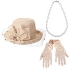 Elegant Tea Party Fascinator Hat Set With Pearl Necklace   Lace Gloves For Weddi