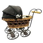 Antique Victorian Ratan Baby Doll Carriage Buggy Stroller Gray Brown Wicker