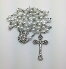 Miraculous Center Traditional Crucifix White Pearl Catholic Rosary Beads