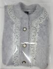 Angora Cardigan Sweater Women s Medium Wool Gray With Lace Pearls 6 Buttons Vtg