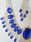 Blue Diamante 100  Glass Crystal Necklace   Earrings Set Wedding Prom