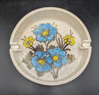   60s Ceramic 8 In Cigar Ashtray Blue   Yellow Floral Mcm
