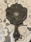 Ornate Ladies Antique Art Nouveau Hand Mirror Cherubs Repousse Silverplate