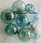 Japanese Glass Fishing Floats  9  Mix  Size hues All Makers Marks Antique Usa Bz