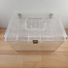 Vintage Clear Plastic Sewing Storage Box With 2 Removable Trays Thread Organizer