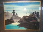Japanese Painting On Silk Country Village Water Scene Signed