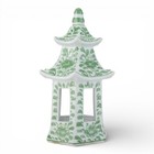 New Chinese Oriental Green Floral Peony Porcelain Small Hex Pagoda Lantern